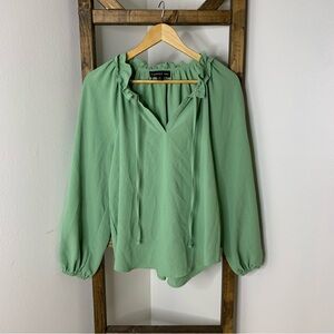 Harper 241 Sage Green Ruffled V-Neck Long-Sleeve Blouse Size M
